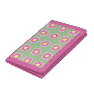 Pink daisy pattern trifold wallet