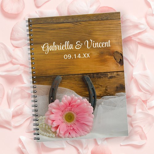 Pink Daisy Pearls and Horseshoe Country Wedding Notebook