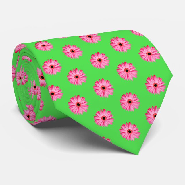 Pink Daisy Petals Pattern Neck Tie (Rolled)