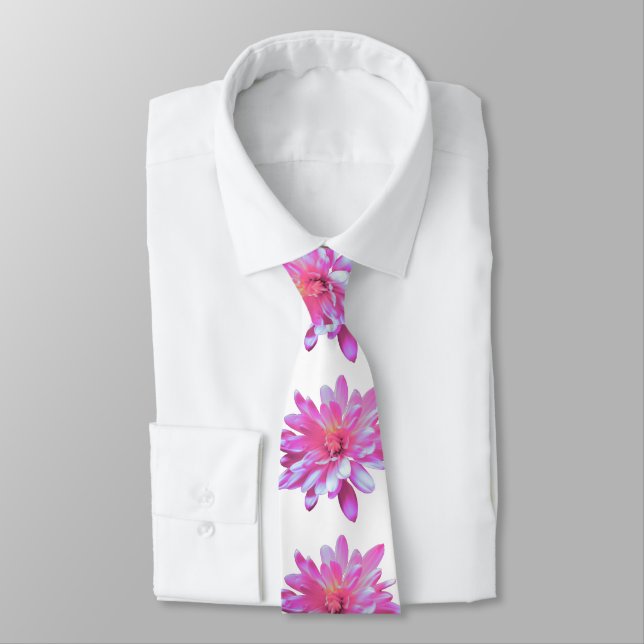 Pink daisy pink floral pink flower neck tie (Tied)