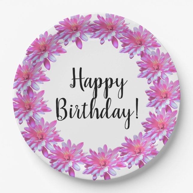 Pink daisy pink floral pink flower  paper plates (Front)
