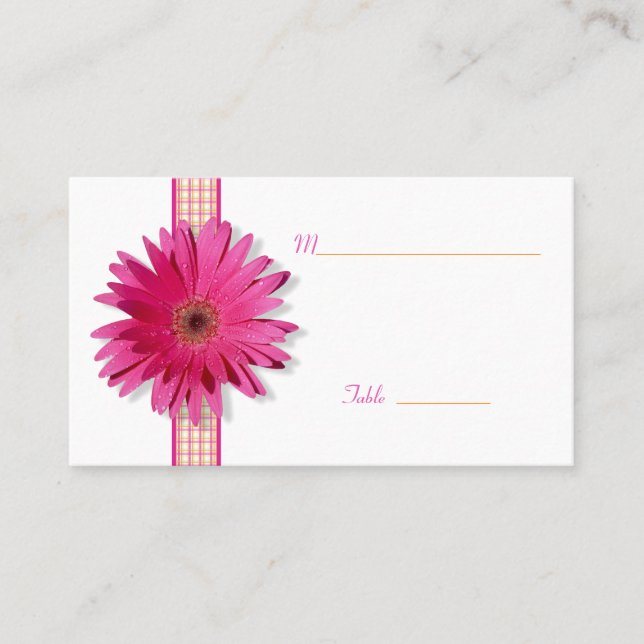 Pink Daisy Plaid Special Occasion Place Card (Front)