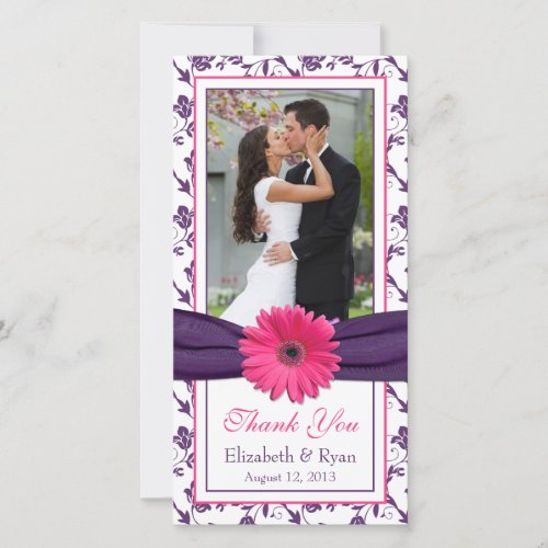 Pink Daisy Purple Floral Ribbon Wedding Thank You