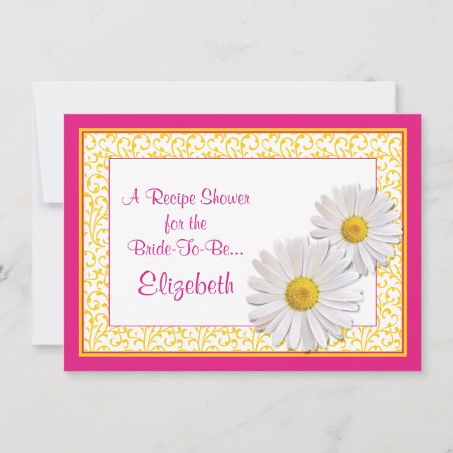 Pink Daisy Recipe Theme Bridal Shower Invitation (Front)