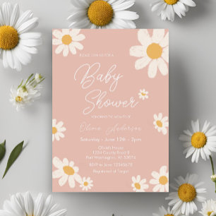 Pink Daisy Retro Boho Baby Shower Invitation