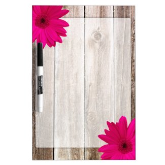 Pink Daisy Rustic Barn Wood Dry-Erase Board