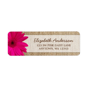 Pink Daisy Rustic Burlap Address Label