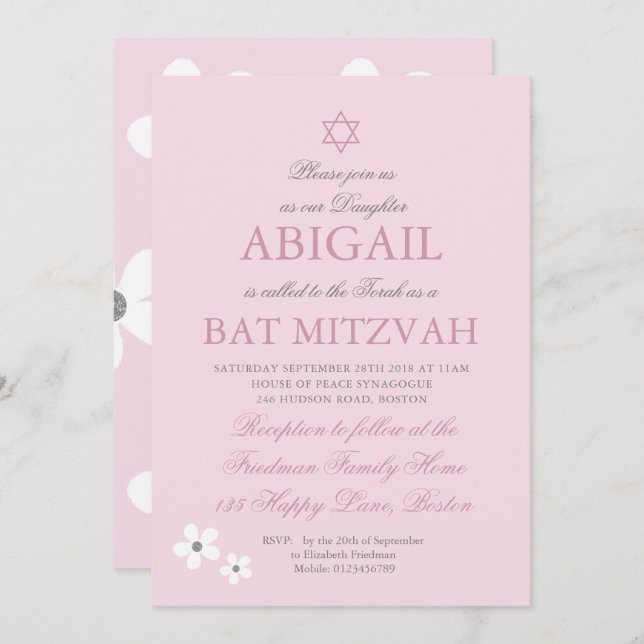 Pink Daisy Silver Invitation (Front/Back)