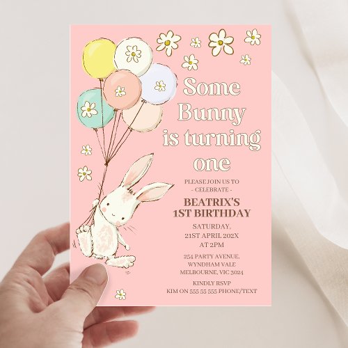 Pink Daisy Some Bunny Is Turning One 1st Birthday Invitation