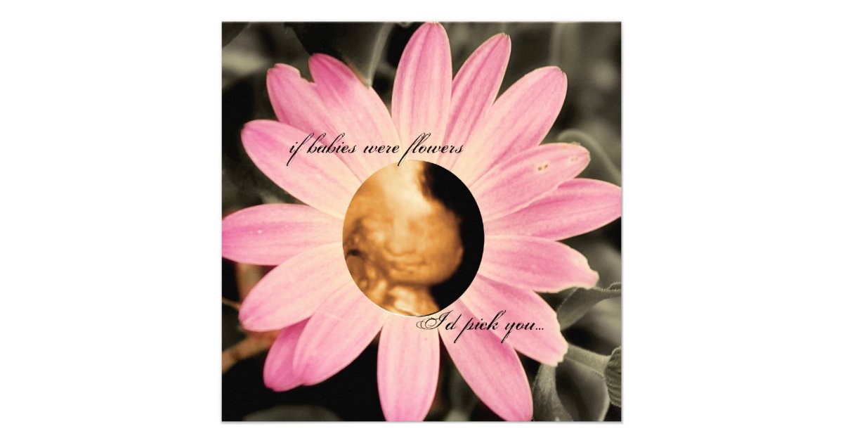 Pink Daisy Sonogram Baby Shower Invitations