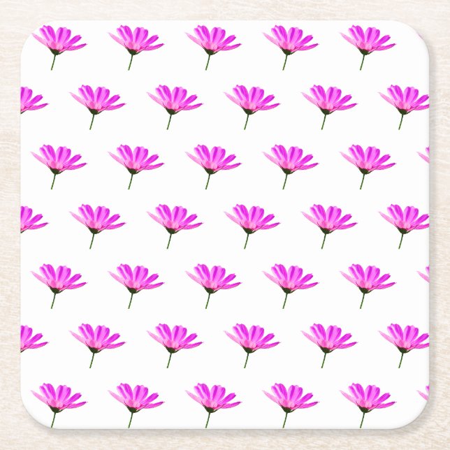 Pink Daisy Square Paper Coaster (Front)