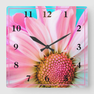 Pink Daisy Square Wall Clock