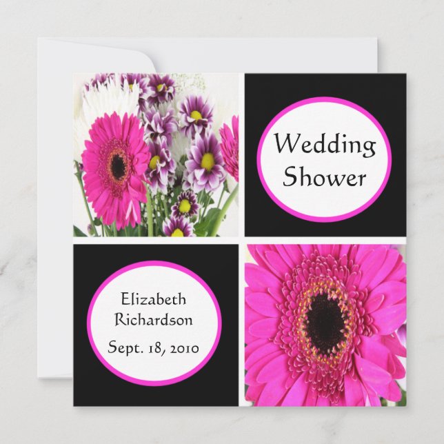 Pink Daisy Squares Wedding Shower Invitations (Front)