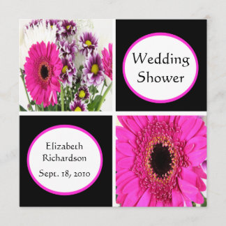 Pink Daisy Squares Wedding Shower Invitations