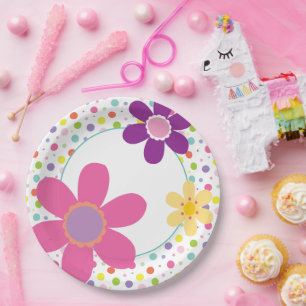 Pink Daisy Summer Floral Illustration Paper Plates