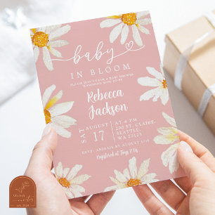 Pink Daisy Sunflower Baby In Bloom Baby Shower Invitation