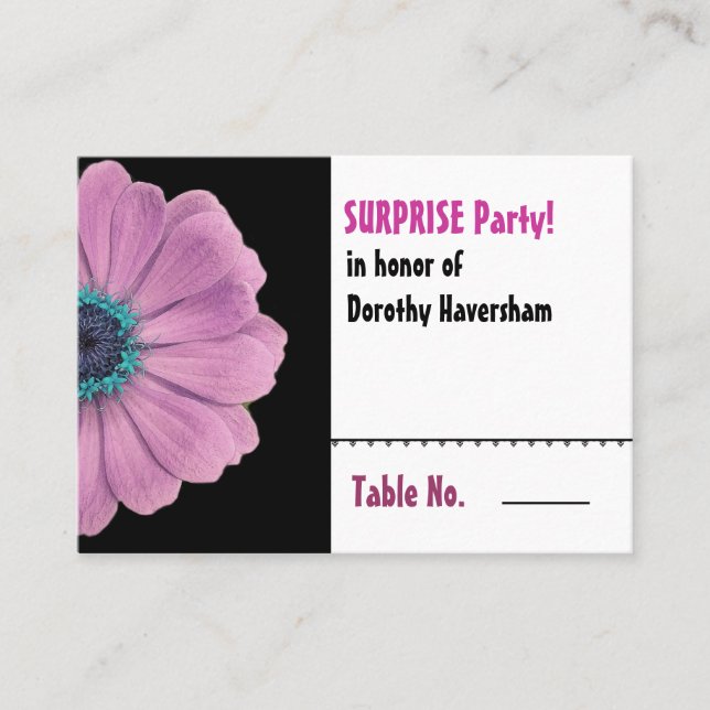 Pink Daisy Surprise Birthday Table Place Card (Front)