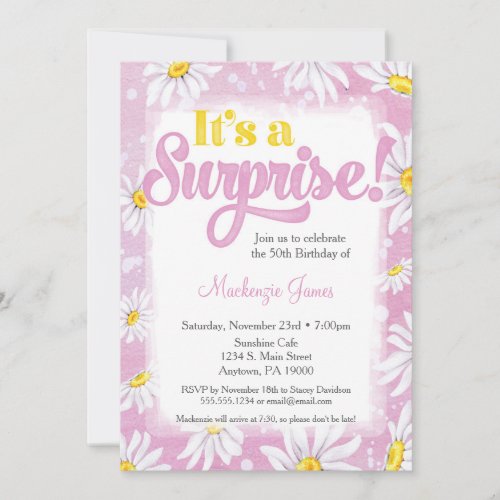 Pink Daisy Surprise Party Invitation Ladies Floral
