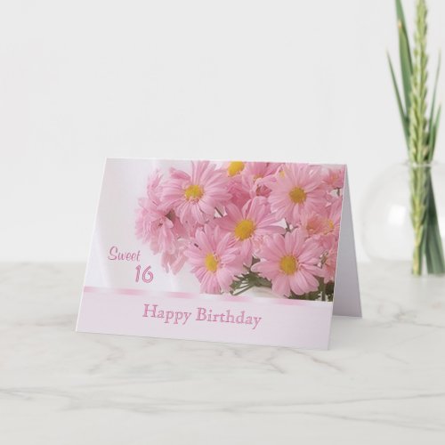 Pink daisy Sweet 16 Birthday card