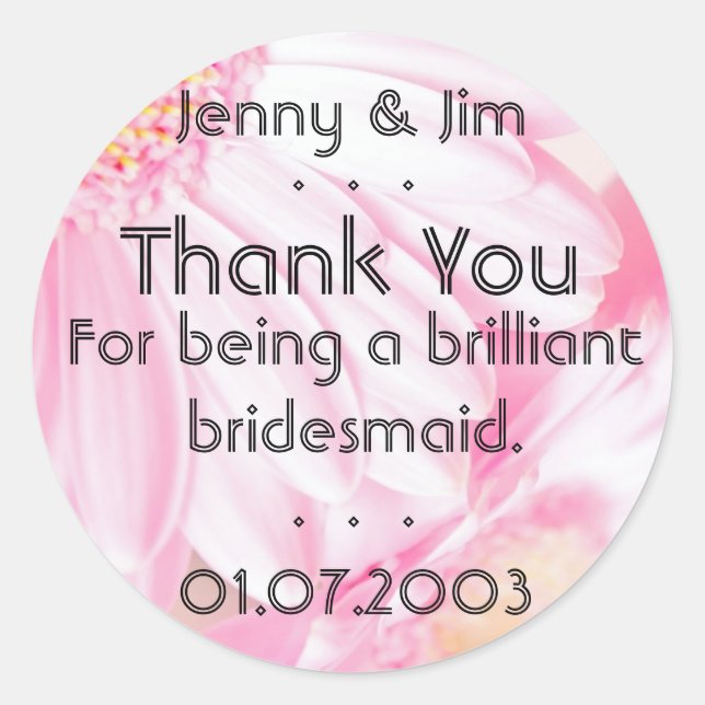 Pink Daisy Thank You Bridesmaid Sticker (Front)