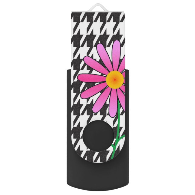 Pink Daisy USB Flash Drive (Front Vertical)