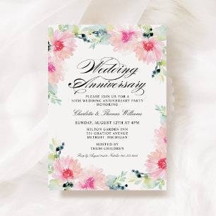 Pink Daisy Watercolor Wedding Anniversary Invitation