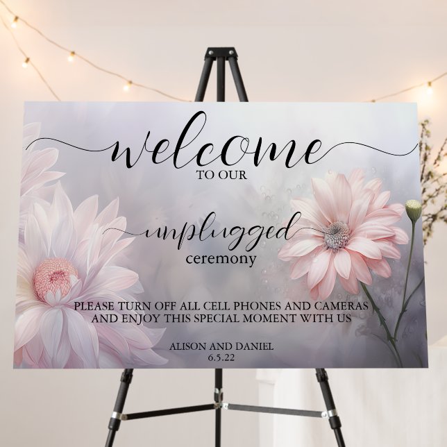 Pink Daisy Welcome Unplugged Ceremony Foam Board (In Situ (Stand))