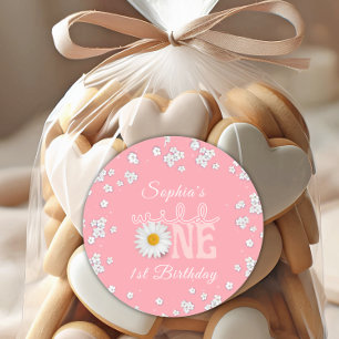 Pink Daisy Wild One 1st Birthday  Classic Round Sticker