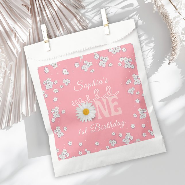 Pink Daisy Wild One 1st Birthday  Favor Bag (Creator Uploaded)