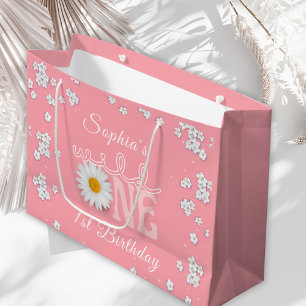 Pink Daisy Wild One 1st Birthday  Large Gift Bag