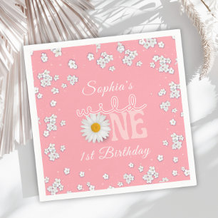 Pink Daisy Wild One 1st Birthday Paper Napkin