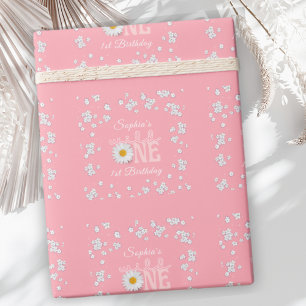 Pink Daisy Wild One 1st Birthday  Wrapping Paper