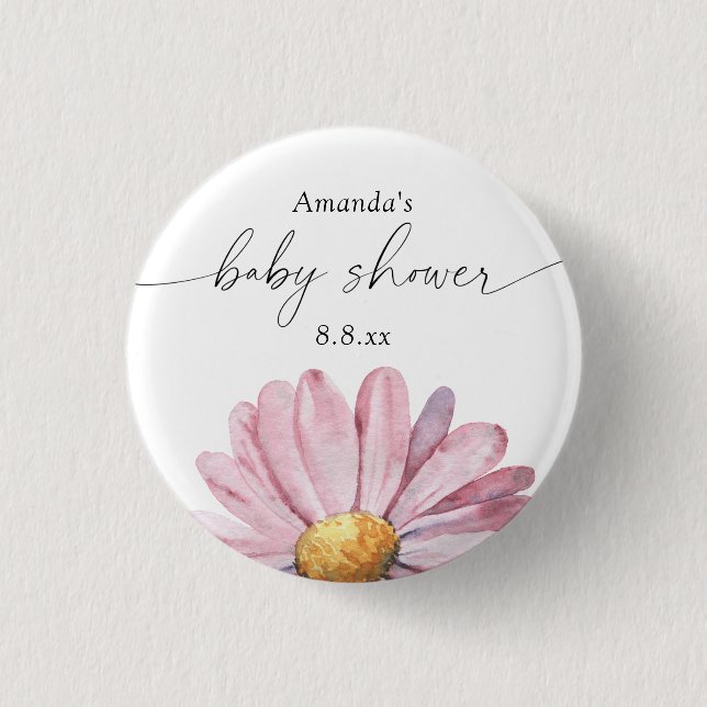 Pink daisy Wildflower - Baby shower Button (Front)