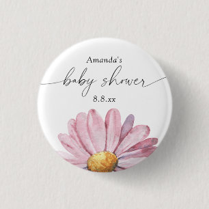 Pink daisy Wildflower - Baby shower Button