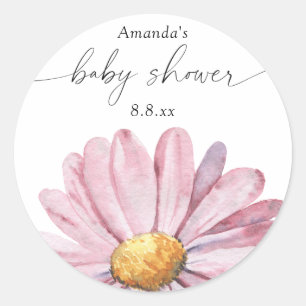 Pink daisy Wildflower - Baby shower Classic Round Sticker