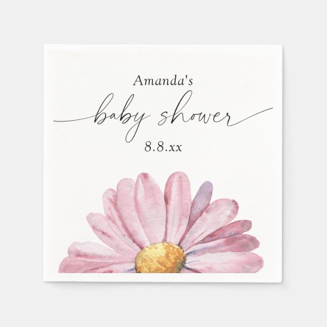 Pink daisy Wildflower - Baby shower Napkins (Front)