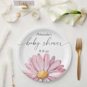Pink daisy Wildflower - Baby shower Paper Plates
