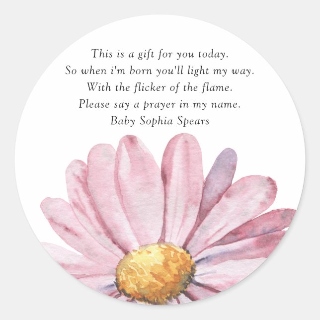 Pink daisy Wildflower - Prayer Candle Label (Front)