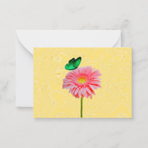 Pink Daisy With Green Butterfly Note Cards