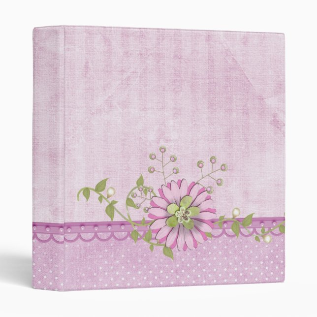 Pink daisy with pearls 3 ring binder (Front/Spine)