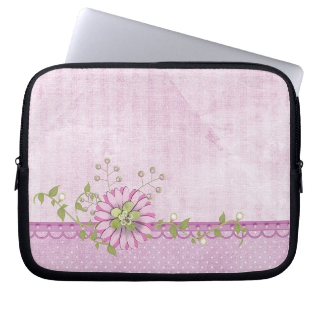 Pink daisy with pearls laptop sleeve (Front)