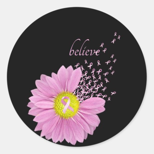 Pink Daisy with pink ribbons Classic Round Sticker