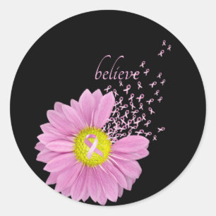 Pink Daisy with pink ribbons Classic Round Sticker