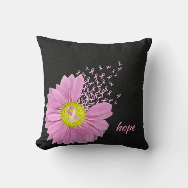Pink Daisy with pink ribbons Throw Pillow (Front)