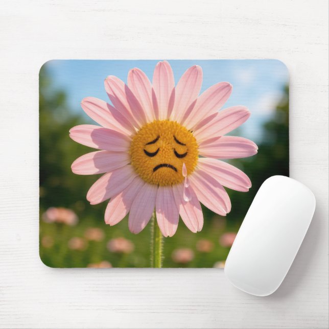 Pink Daisy with Teardrops Mouse Pad (With Mouse)