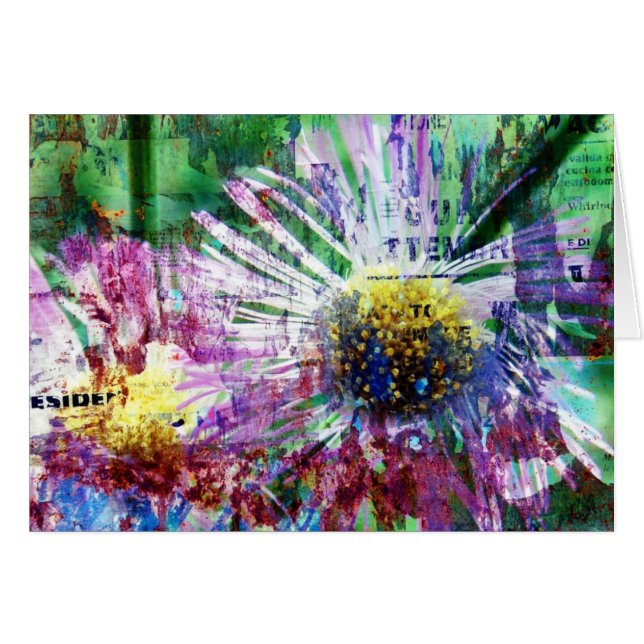 Pink Daisy Words Grunge Blank Inside Cards (Front Horizontal)