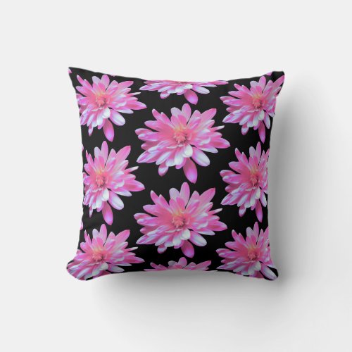 Pink daisy zinnia cosmo Retro floral pattern Throw Pillow