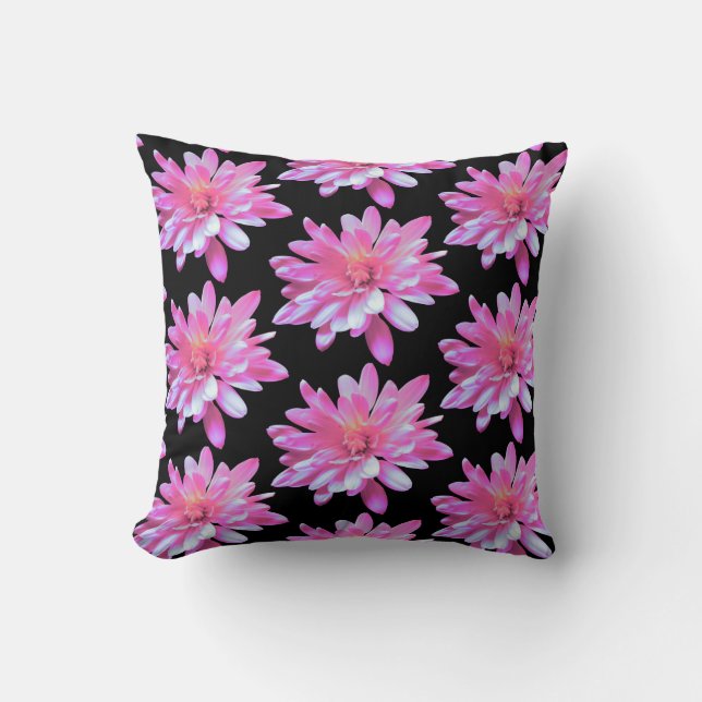 Pink daisy, zinnia, cosmo, Retro floral pattern Throw Pillow (Front)