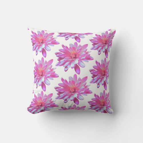 Pink daisy zinnia cosmo Retro floral pattern Throw Pillow