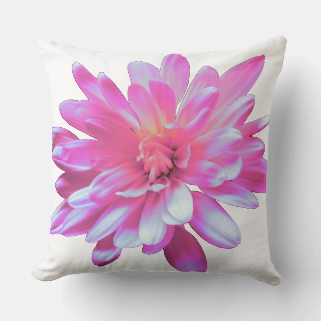 Pink daisy, zinnia, sunflower throw pillow (Front)